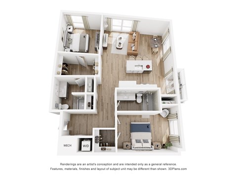 Floor plan for 2 beds, 2 baths, 1149 sqft